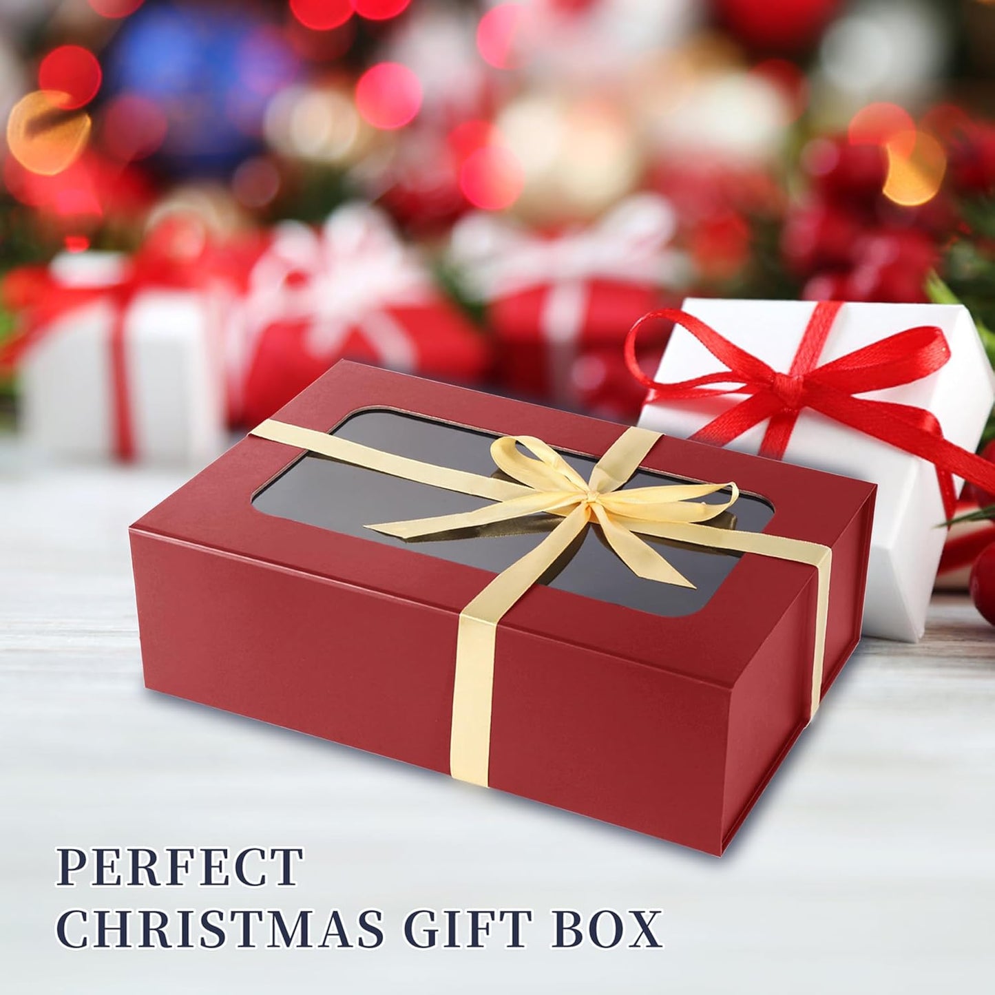 TIACABO Red Large Gift Box with Window, 13.5"x9"x4.3" Bridesmaid Boxe for Gifts Giving,Birthday Gift Boxes with Magnetic,Closure Lid Gifts Box for Presents,Cute Boxe,Luxury for Gift Packaging