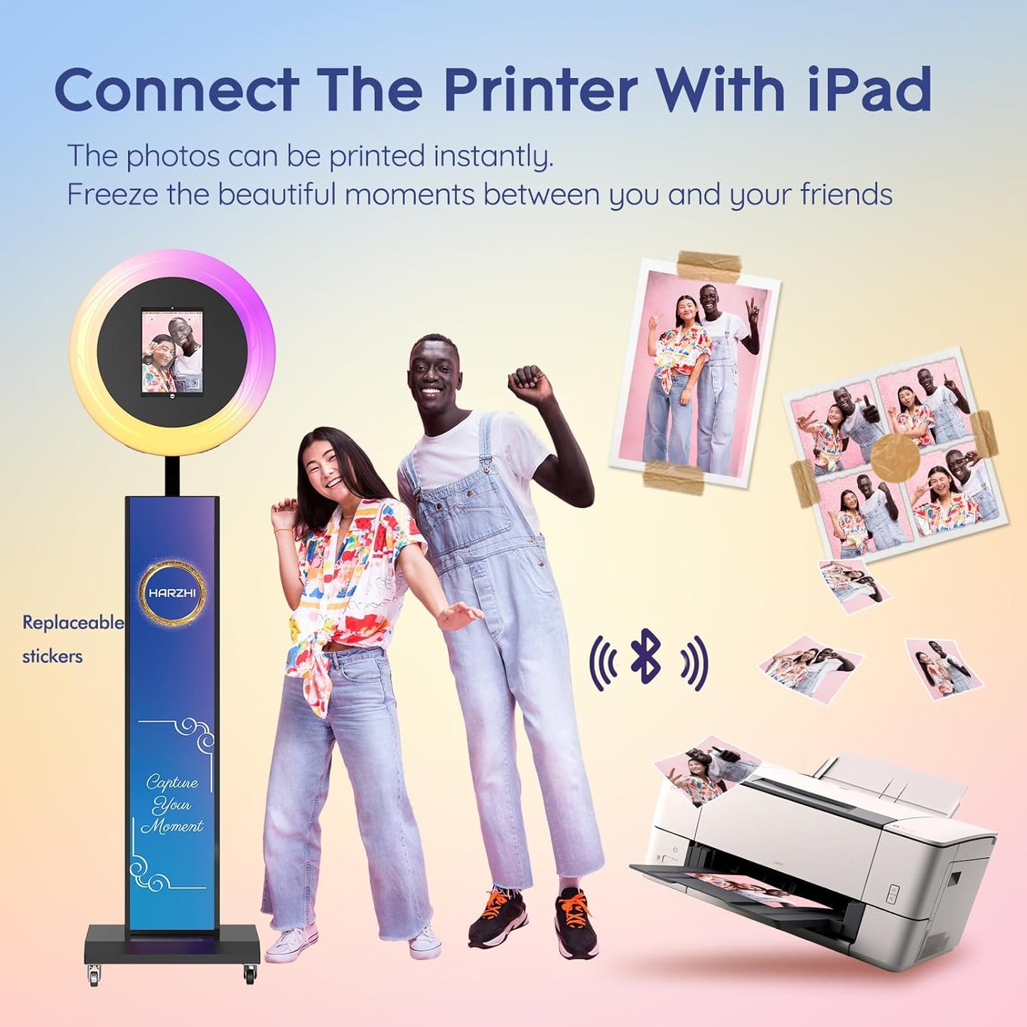 HARZHI Portable Photo Booth Compatible with Ipad, Large Lightbox Ipad Photo Booth for Christmas Wedding Party Provide ChackTok Software APP VIP, Free Custom Logo, Flight Case