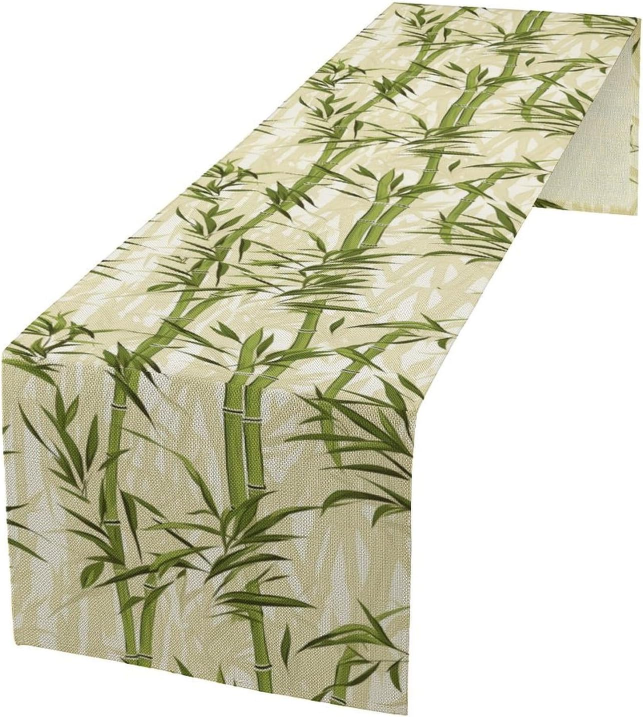 Bamboo Table Runner,Green Plant Leaf Pattern Table Cloth Kitchen Dining Table Home Party Decoration 13x36 Inch