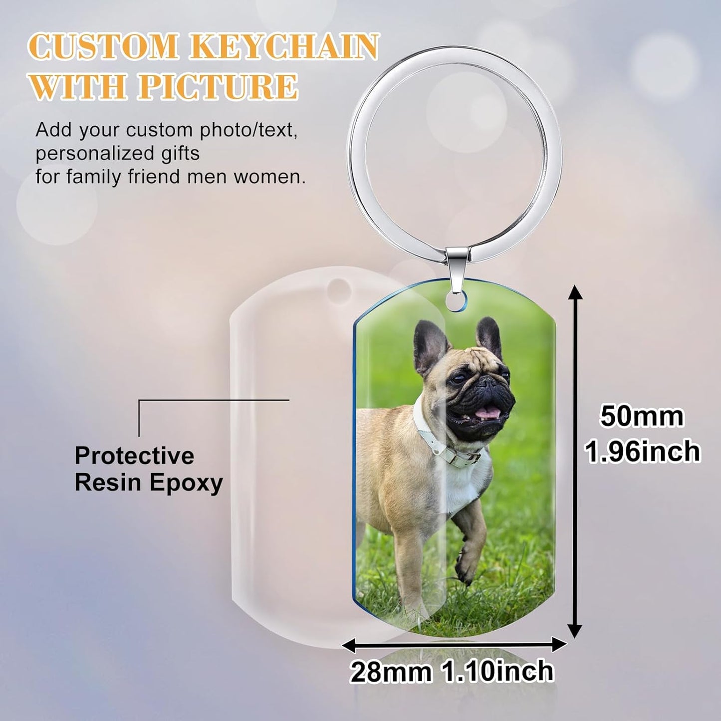 Funnylife Personalized Dog Memorial Photo Keychain Stainless Steel Custom Pet Memory Keychain Loss of Dog Sympathy Gifts