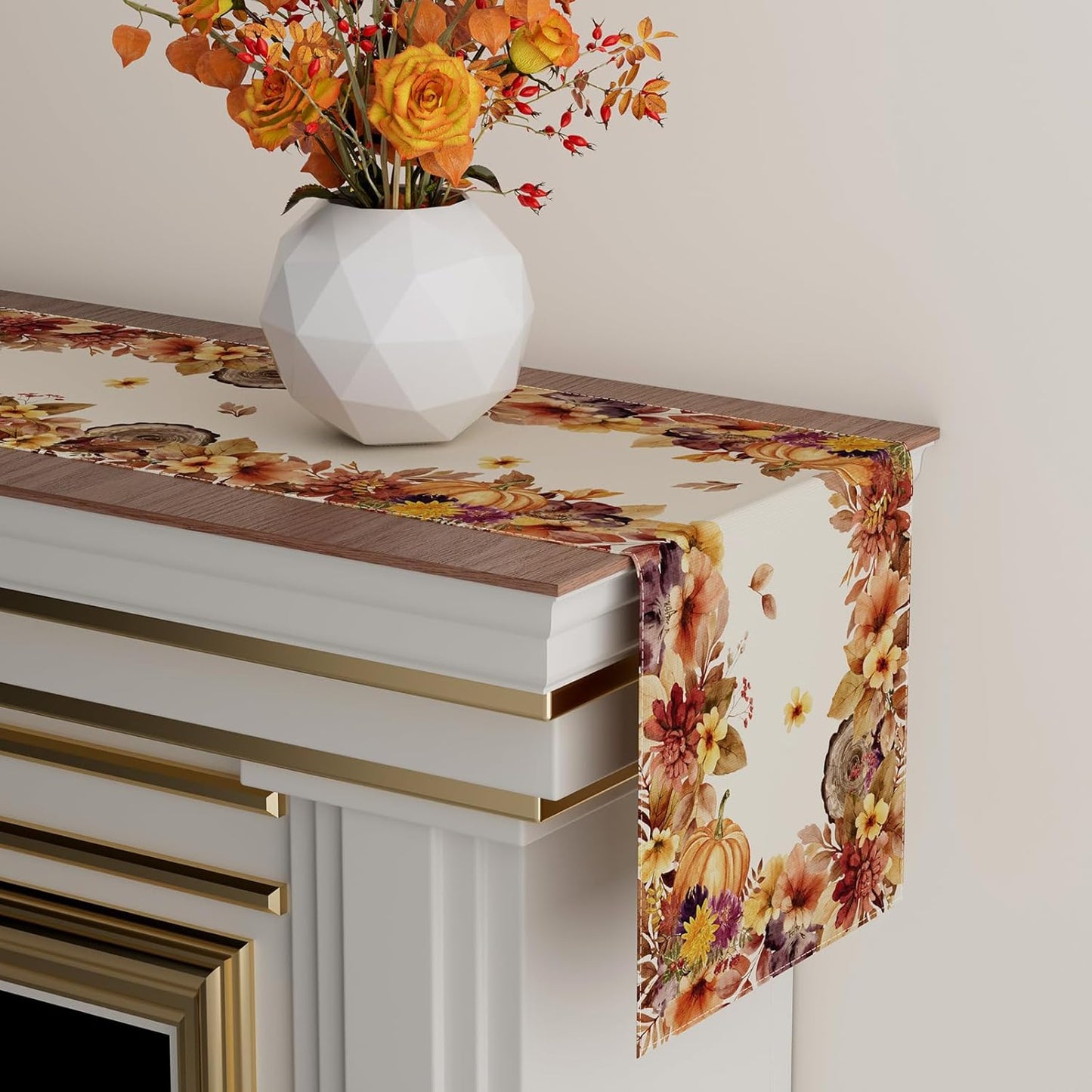 XCHI Fall Color Wild Flowers Watercolor Table Runner Table Decoration for Kitchen Dining Dinner Autumn Home Decor 13x72 Inch