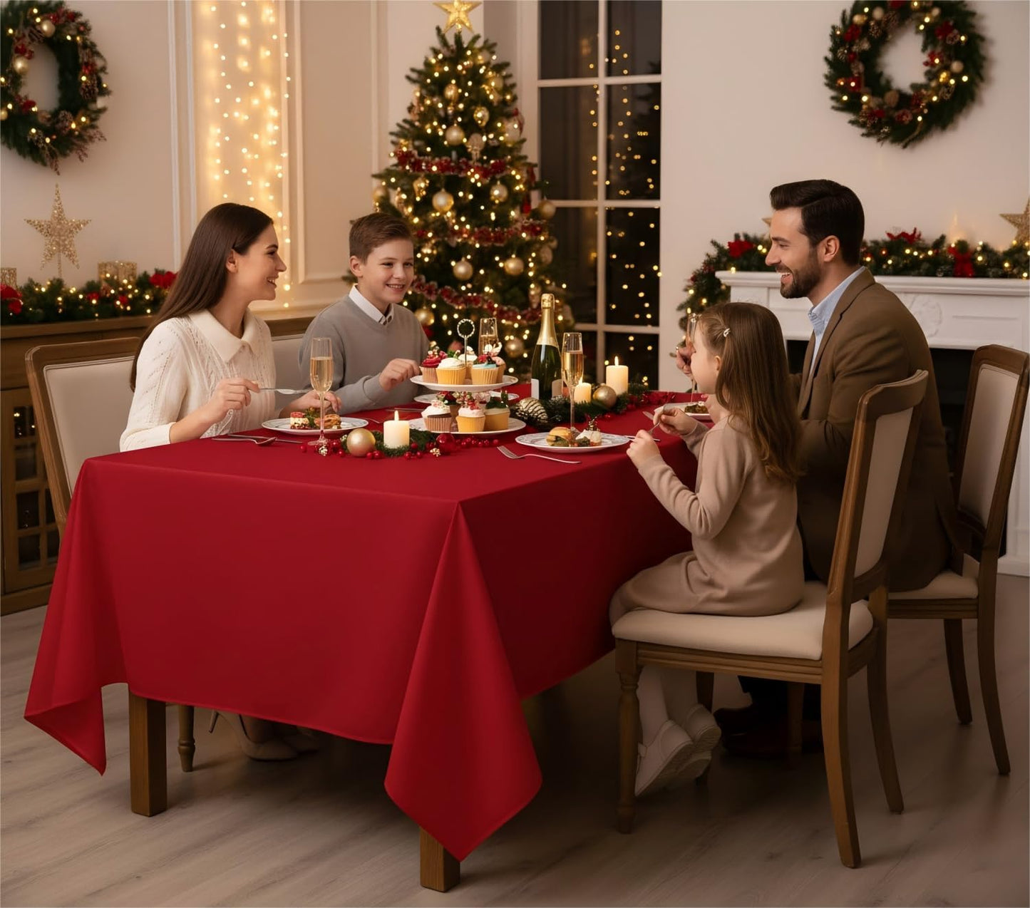 Fitable 8 Pack Rectangle Tablecloths: Stain Resistant Wrinkle Free Table Clothes, Washable Reusable Polyester Table Covers for Wedding Christmas Party Birthday Banquet Reception(Red, 60x102 Inch)