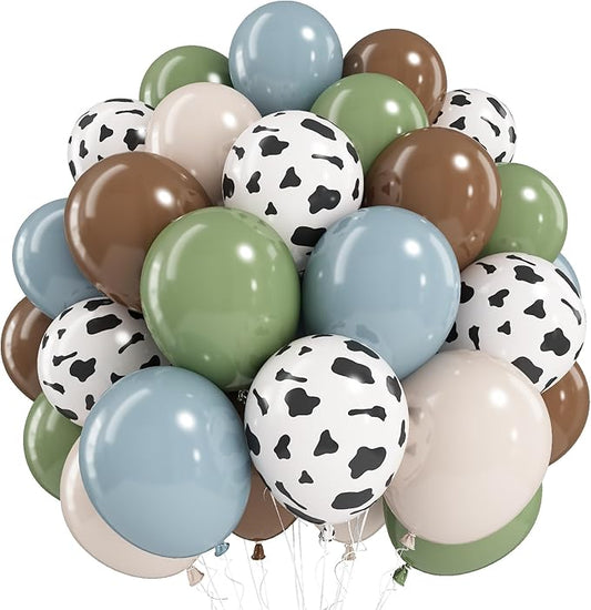 Cowboy Balloons Dusty Blue Sage Green Brown Tan Coffee Sand White Nude Retro Western Balloons Cow Print Party Balloon for Boho Rodeo Cowboy Baby Shower Birthday Farm Theme Party Decorations