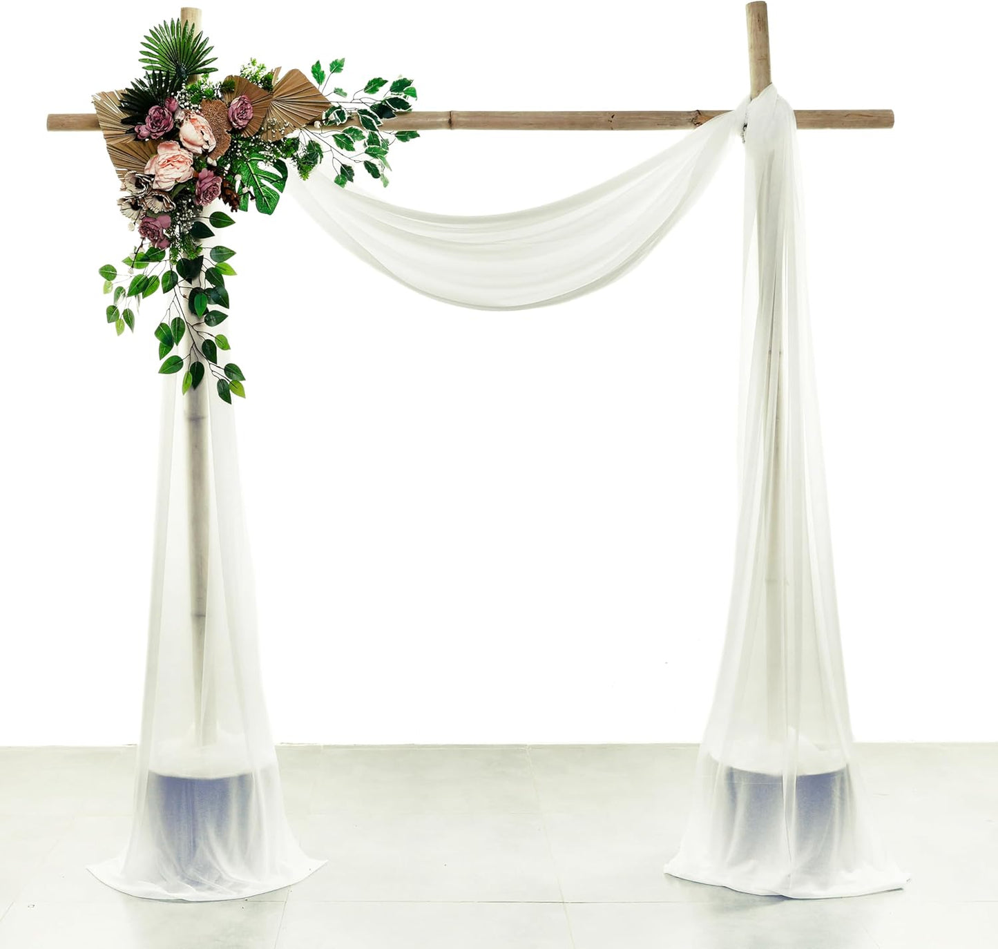 VDS Pack of 1 Panel (30 Inch X 40 Feet) Wedding Arch Draping Fabric Sheer Chiffon Fabric Drapery for Wedding Ceremony Reception Swag Backdrop Canopy Chuppah ARBO Altars Decoration (Ivory)