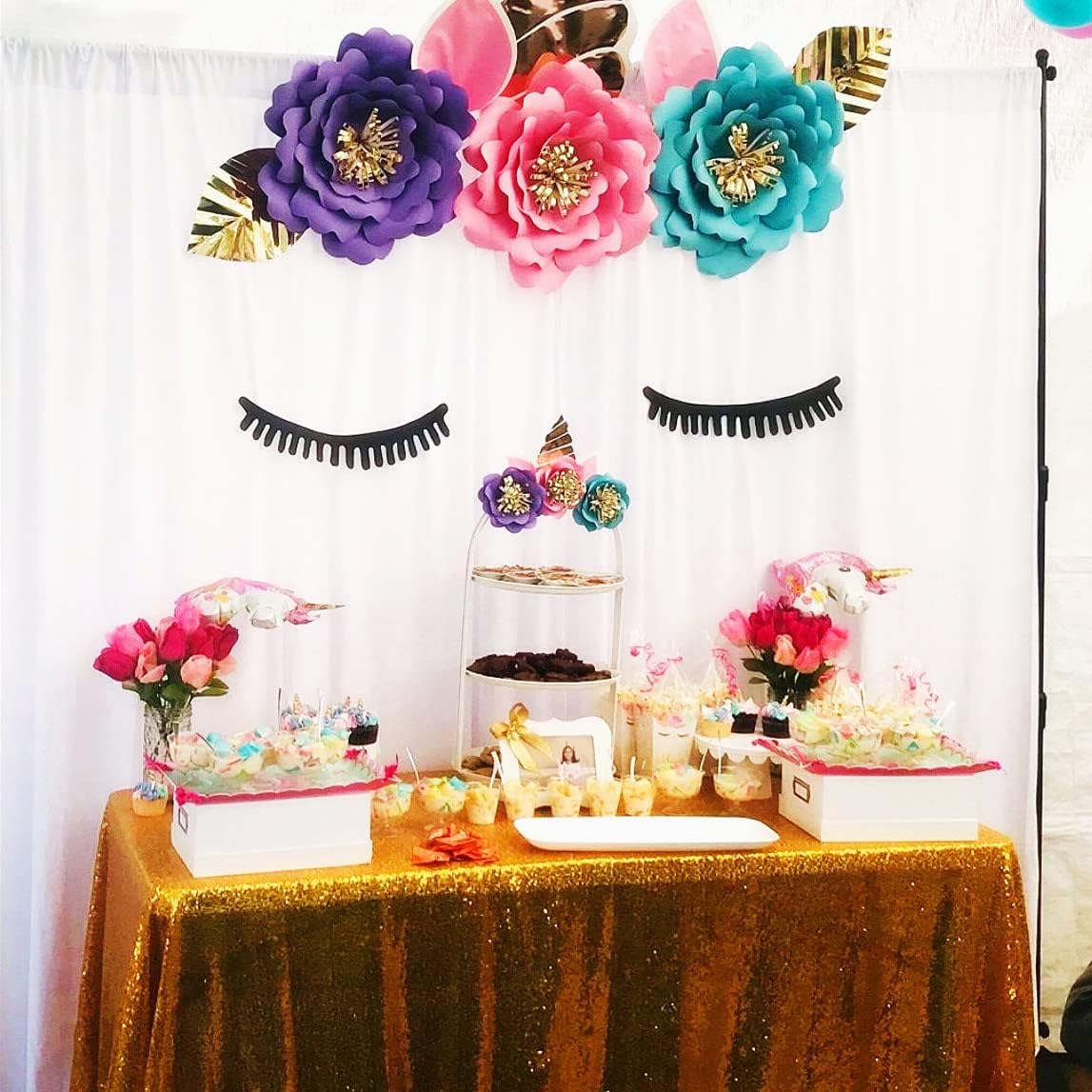 Poise3EHome 8FT x 8FT White Sequin Photography Backdrop Curtain for Party Decoration, White