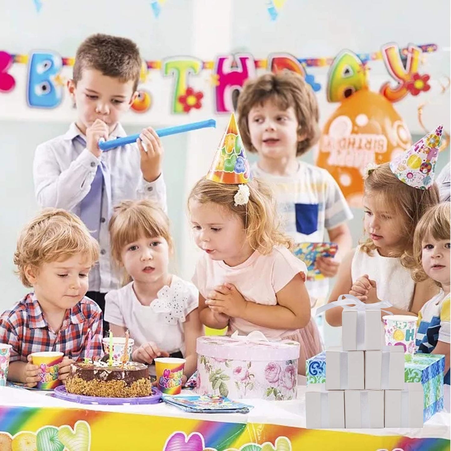 COTOPHER 60pcs Wedding Favor Boxes, Paper Gift Boxes 3x3x3 Inches Small Gift Boxes with Ribbons Small Boxes for Gifts, Crafting, Cupcake, Candy, Bridesmaid Proposal Boxes，Easy Assemble Boxes (White)