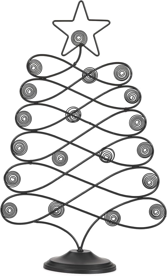 Decorative Metal Christmas Tree Card Holder, 18 Inch Tabletop Holiday Card Display Rack with Star Topper, Black Wire Tree Cards and Photo Holders Stand, Holds up to 19 Place Cards and Memos Pictures