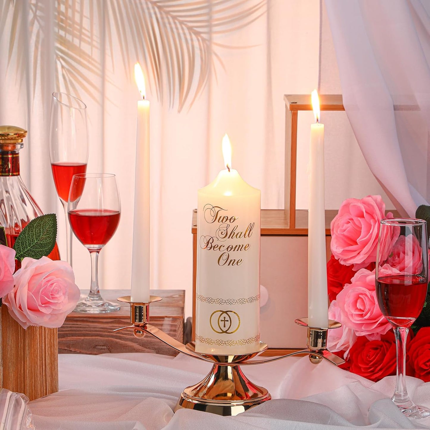 Irenare Unity Candles with Holder for Wedding Ceremony Wedding Decortions Accessories Glass Candle Holder Pillar Candle for Formal Events Church(Elegant)