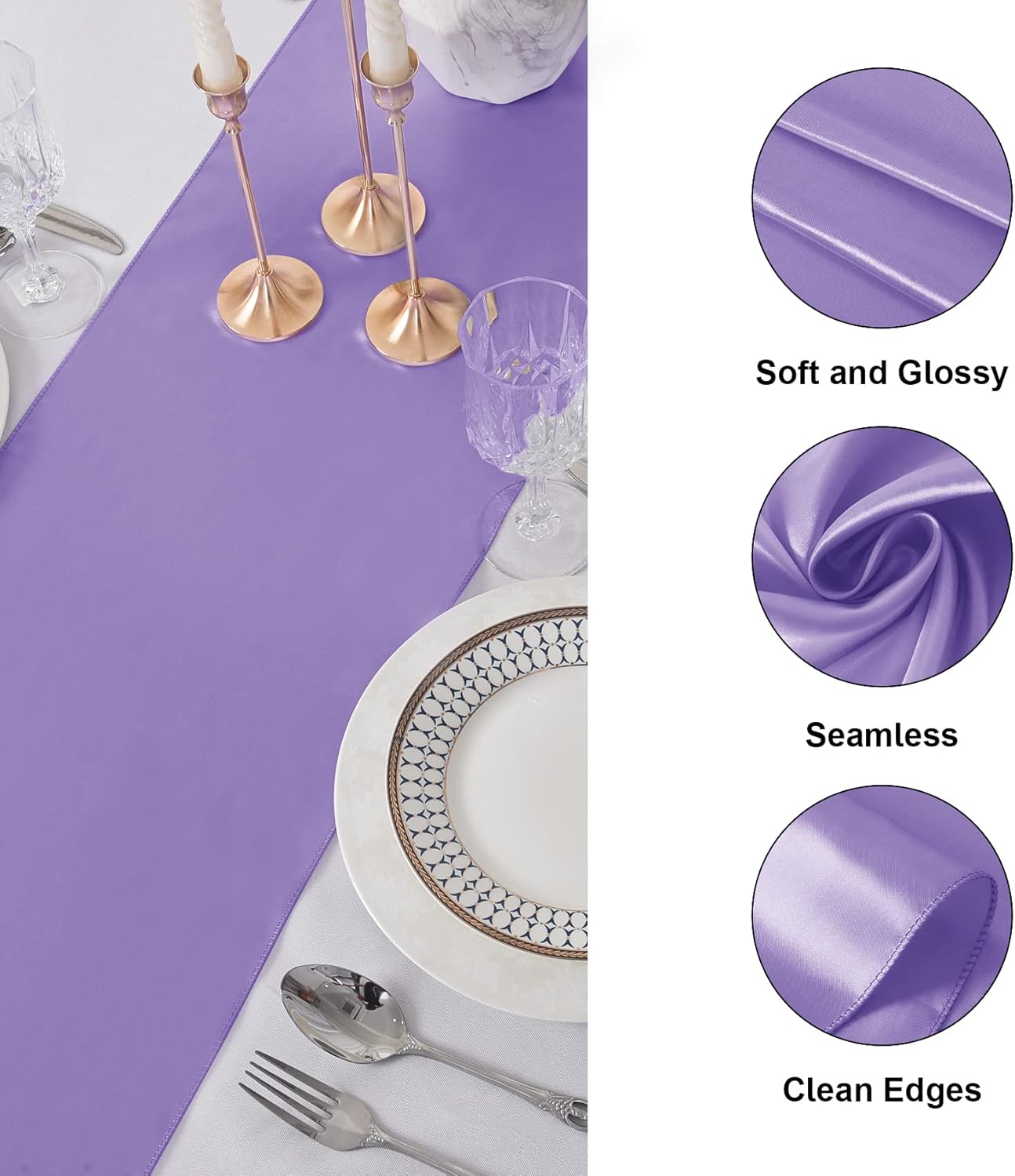12Pack Table Runner 12 x 108 Inches Satin Silk Table Runner for Wedding, Birthday Party, Banquets, Graduations Decoration, fit Rectange and Round Table-Lavender