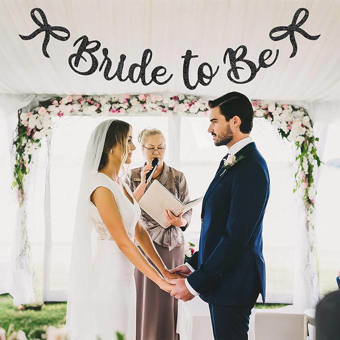 Bride to Be Banner, Black Bride to Be with Bow Glitter Bachelorette Bridal Party Banner BRIDE TO BE Sign for Black Bachelorette Bridal Shower Wedding Engagement Hen Party Decorations