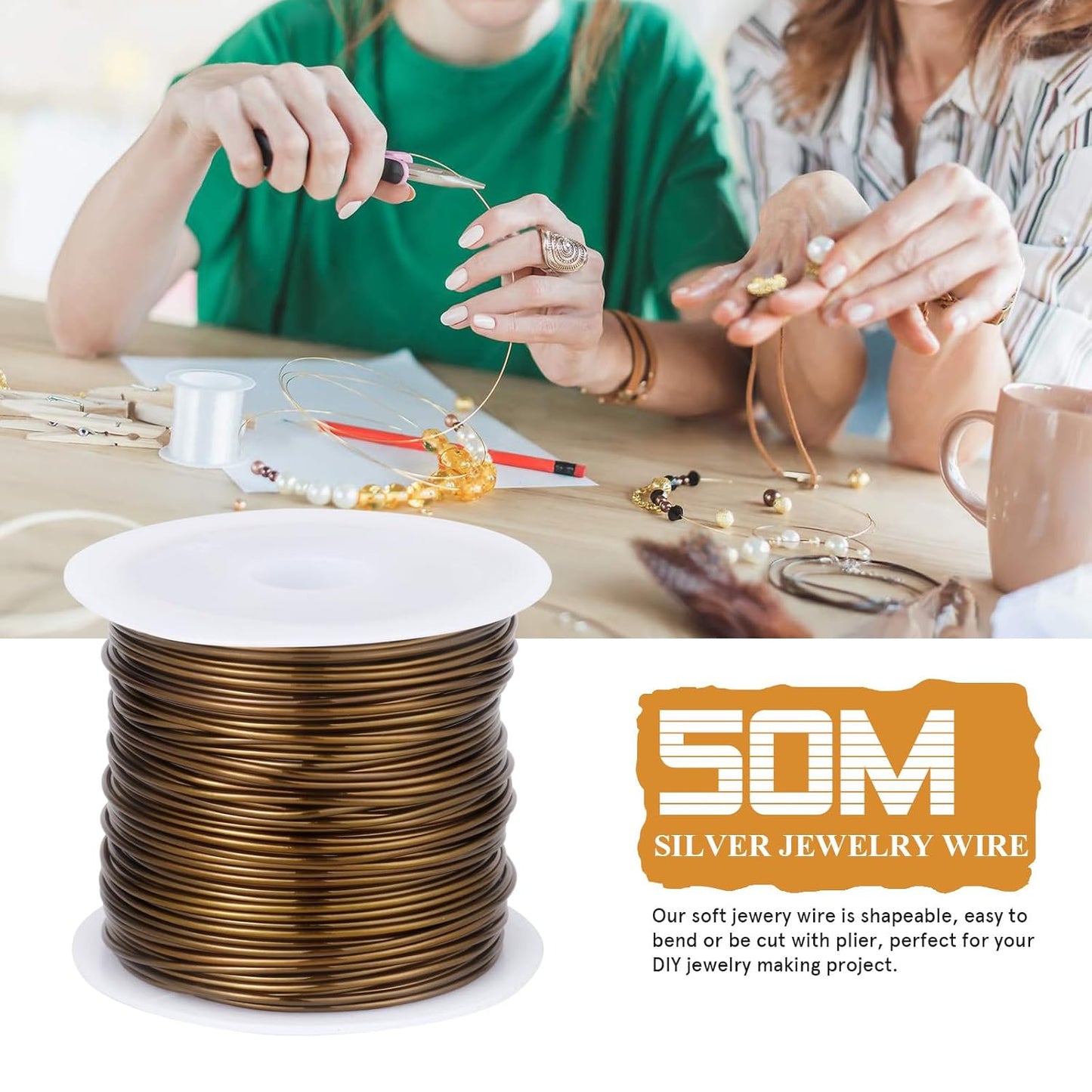 164FT Jewelry Wire 22 Gauge Tarnish-Resistant Copper Beading Wires Roll Bulk for DIY Crafts Jewelry Making, Antique Bronze