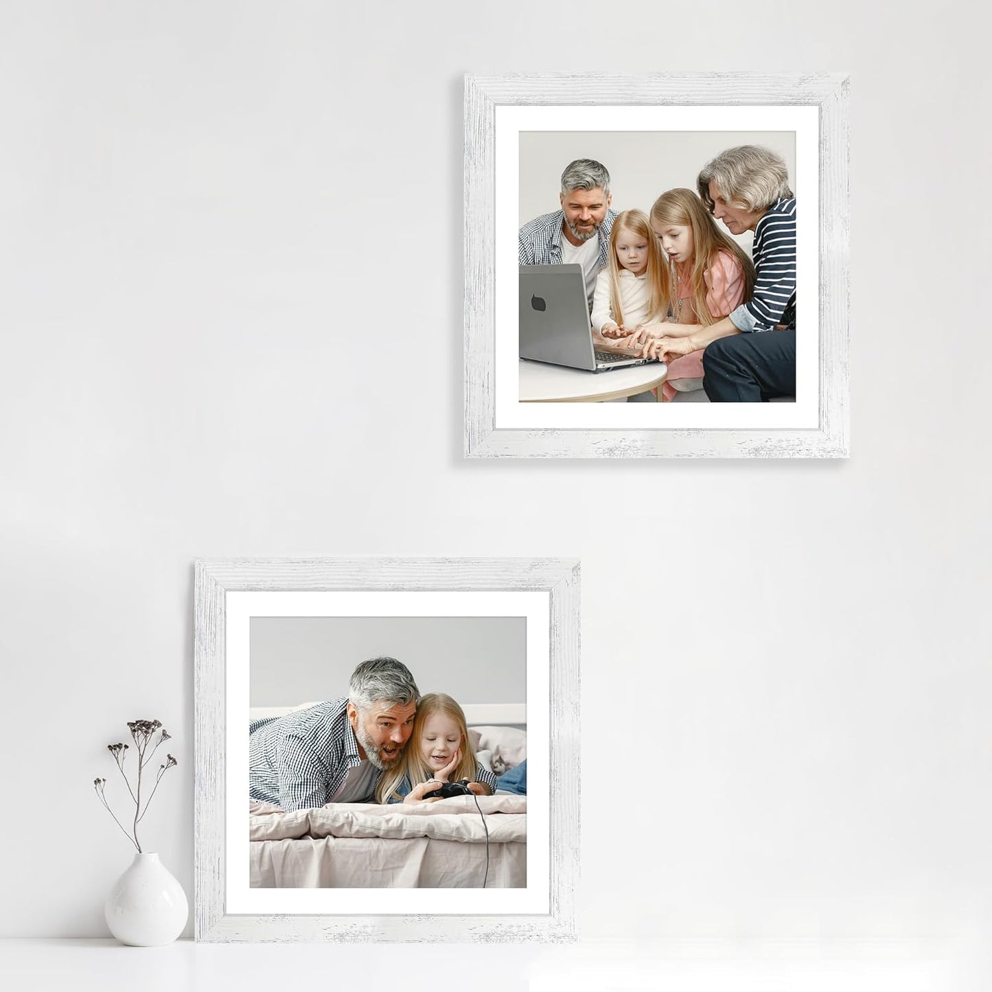12x12 Picture Frame Set of 4 with Tempered Glass, Display 10x10 Pictures with Mat or 12 x 12 Without Mat, Wooden Photo Frames for Tabletop Display and Wall Mounting