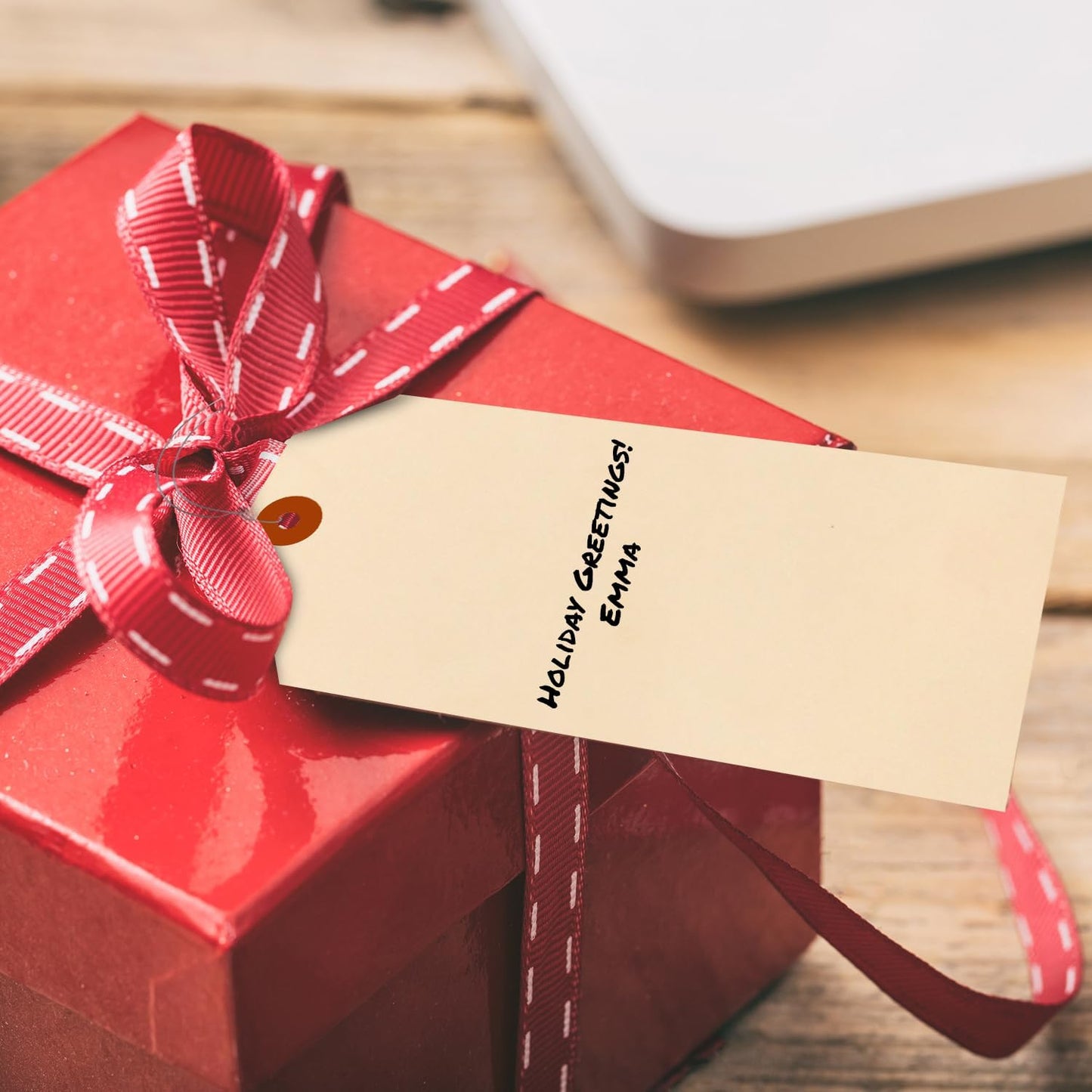 SmartSign Blank Manila Shipping Tags with Wire, Size-12, Pack of 50, 15pt Thick Prewired Cardstock Tag, 8 x 4 inch Paper Hang Tags with Reinforced Fiber Patch