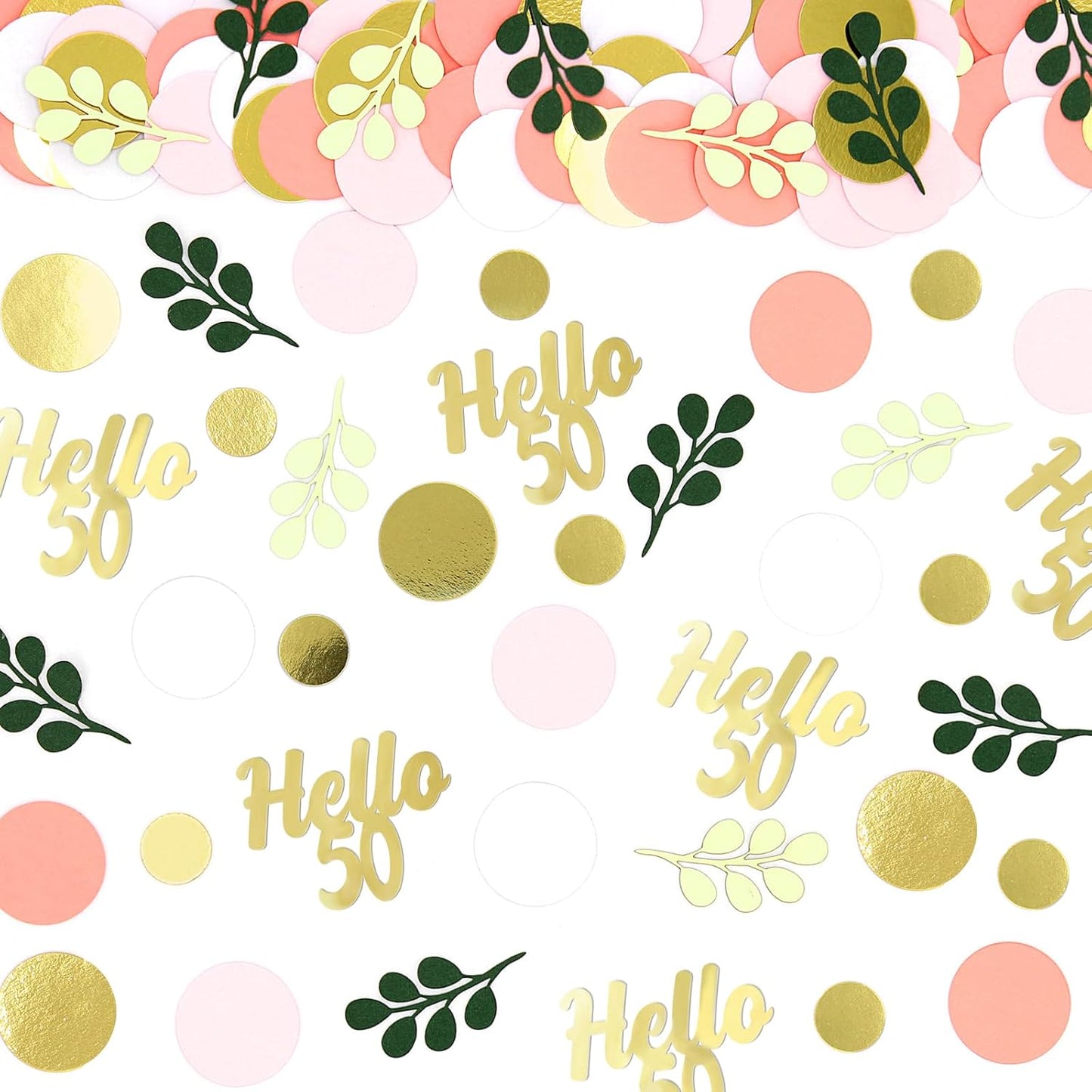 300PC 50TH Birthday Confetti for Table Pink and Sage Green Happy 50TH Birthday Decorations for Women Dots Hello 50 Confetti Scatters Fifty and Fabulous Party Decor Supplies