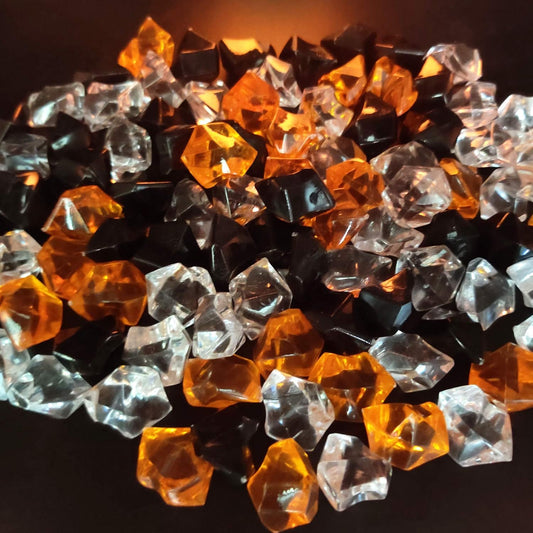 HappyFiller Halloween Decoration Acrylic Gems Fake Crystal Cubes Jewels Rocks for Vase Fillers, Centerpieces,Party Decor Ice Stones Table Scatter,Orange,Black and White,14 OZ