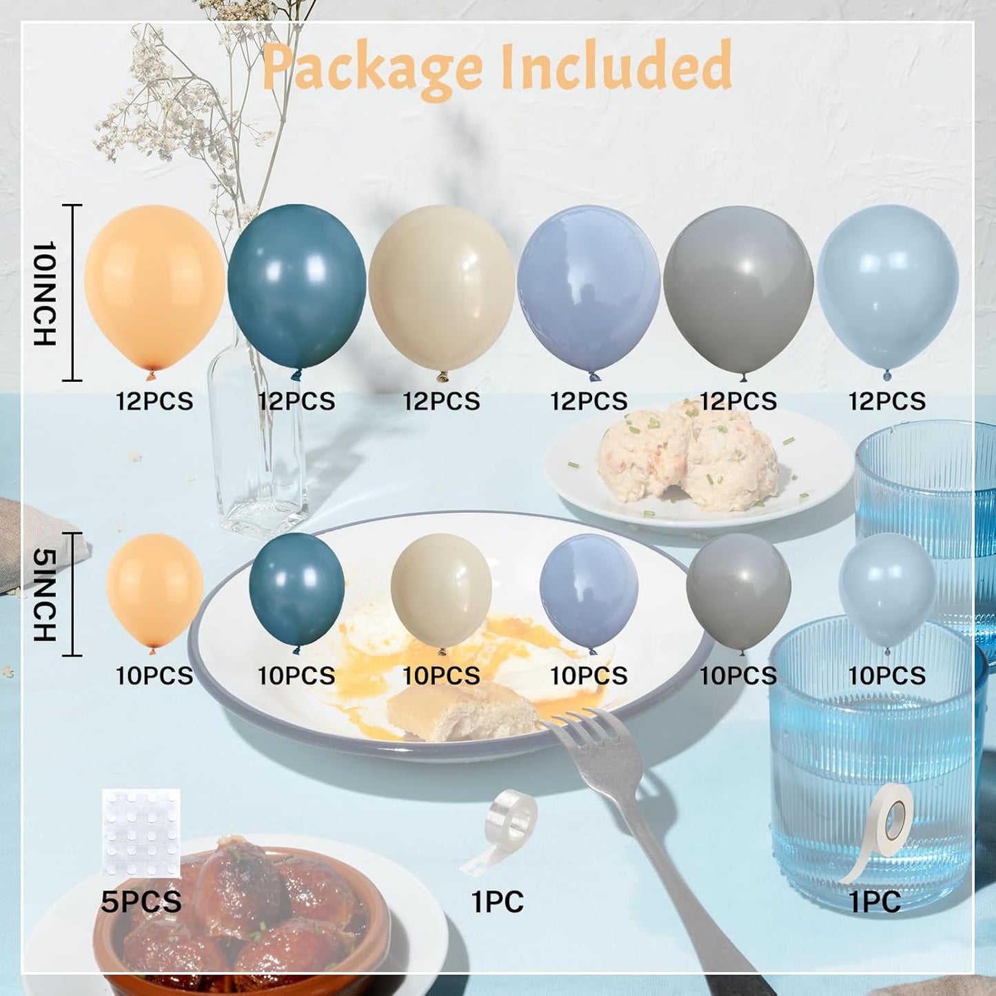 Dusty Blue Balloon Arch Kit 139Pcs Slate Blue Grey Balloons Garland Neutral Boho Retro Fog Gray Apricot Beige Cream White Sand Brown Birthday Party Balloons for Boys Bear Cloud Baby Shower Decorations