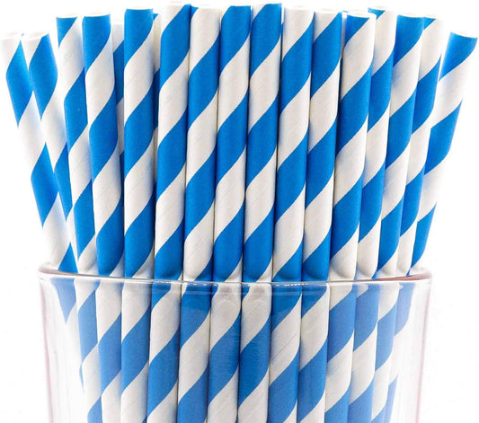 Pack of 150 Sky Blue Swirls Biodegradable 4-Ply Paper Drinking Straws (Compostable, Non-toxic, BPA-free)