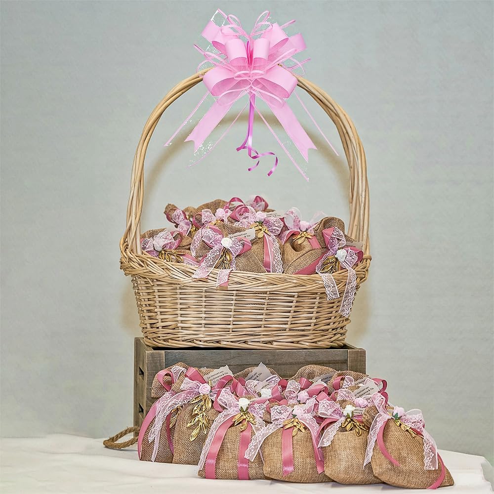 WEWILUCK Pink Pull Bows for Presents - Large Gift Bows for Gift Baskets, Flower Paper Wrapping, Ideal for Women, Party, Valentines Day, and More(8 inches, 10PCS)