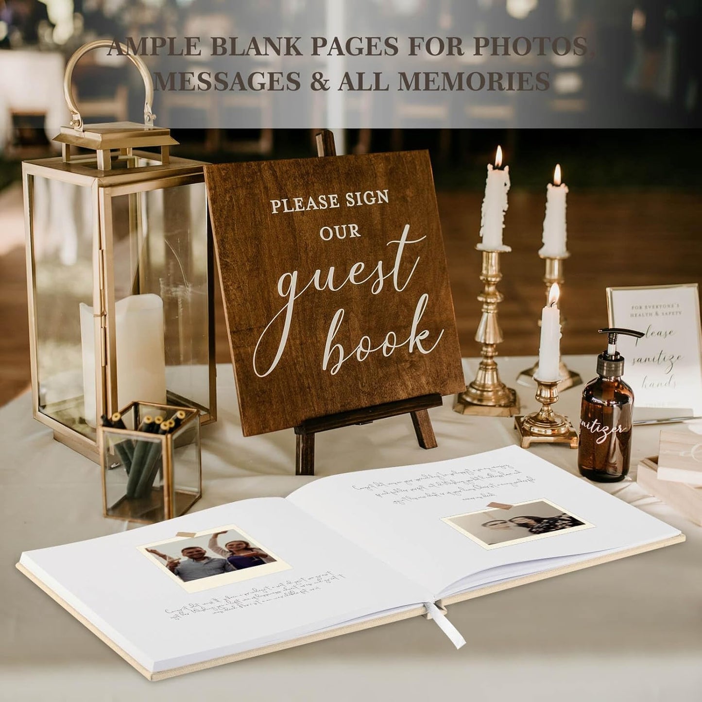 Lanpn Wedding Guest Book 2025 - Linen Graduation Guestbook Wedding Reception with 108 Blank Pages for Sign in and Photos - Polaroid Guest Book for Wedding Bridal Shower Baby Shower Funeral (Black)