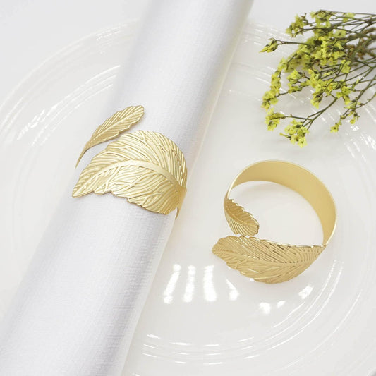 Gold Leaf Napkin Rings Set of 6, Leaves Napkin Rings for Table Setting, Metal Leaf Napkin Holder Rings for Holiday Party,Wedding, Banquet, Formal or Casual Dinning Table Decor (Gold)