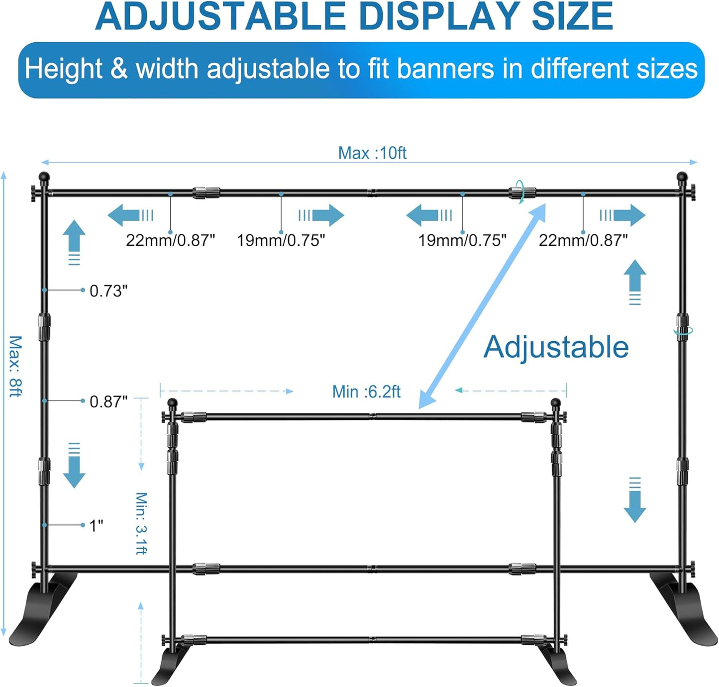 FUDESY Backdrop Banner Stand, 10x8ft Heavy Duty Display Frame, Adjustable Metal Telescopic Tube, Step and Repeat Background Stand Kit for Trade Show, Photography Photo Booth, Party, with Sandbags