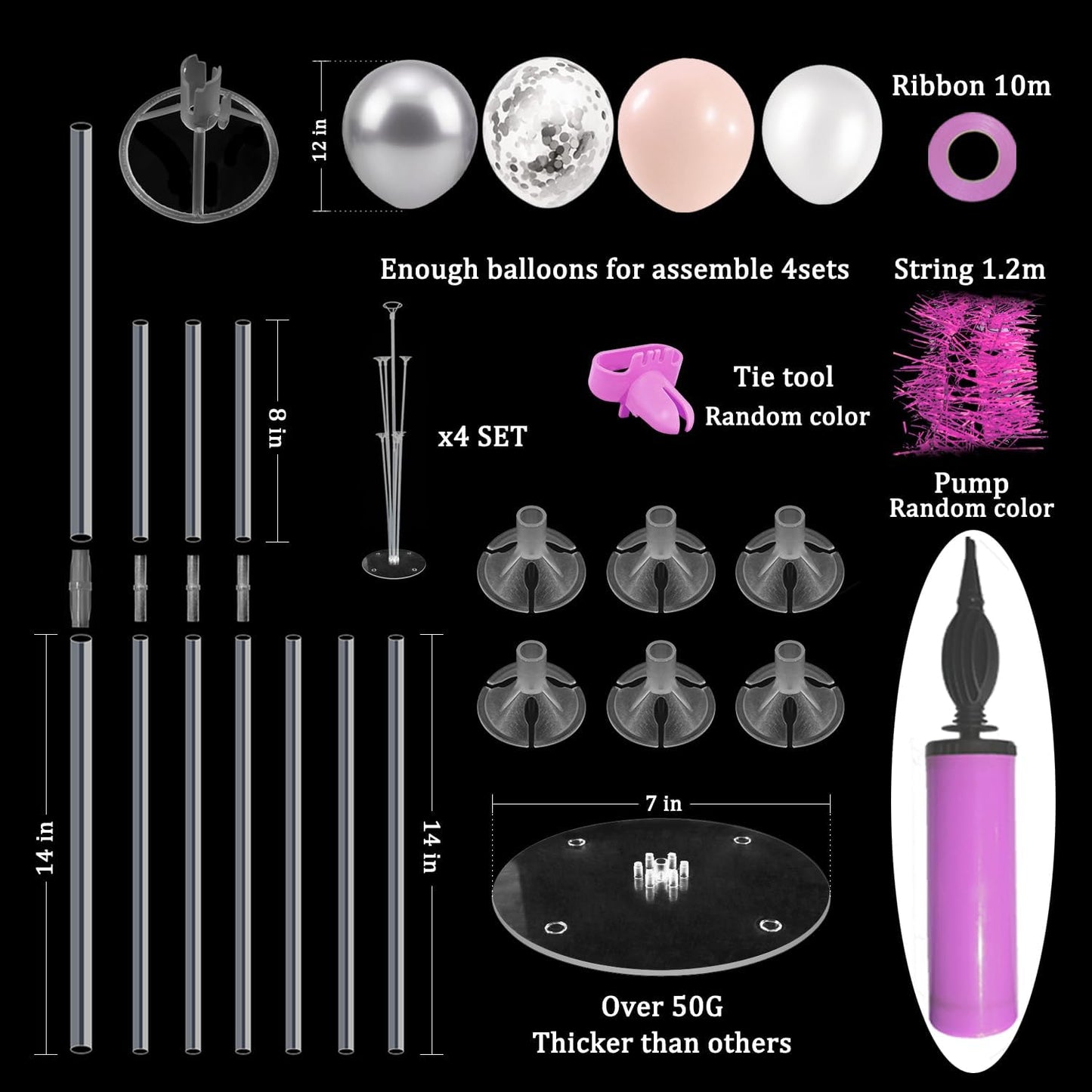 Pink and Silver Balloon Stand Centerpiece Table Decorations for Baby Shower Wedding Engagement Bridal Shower Anniversary Mother's Day Birthday Party Decorations(Pink silver set4)