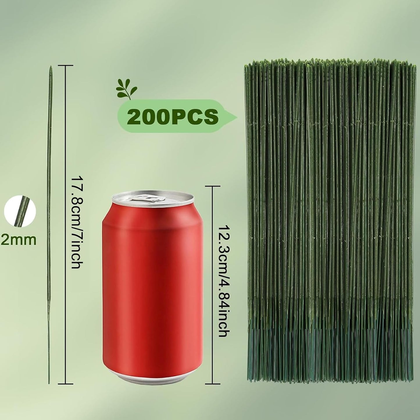 Anjmd 200 Pieces Floral Stem Wire, Artificial Flower Rod, Green Florist Wires for Flower Arrangement Supplies Crafts Bouquet Wreath Making (17CM)