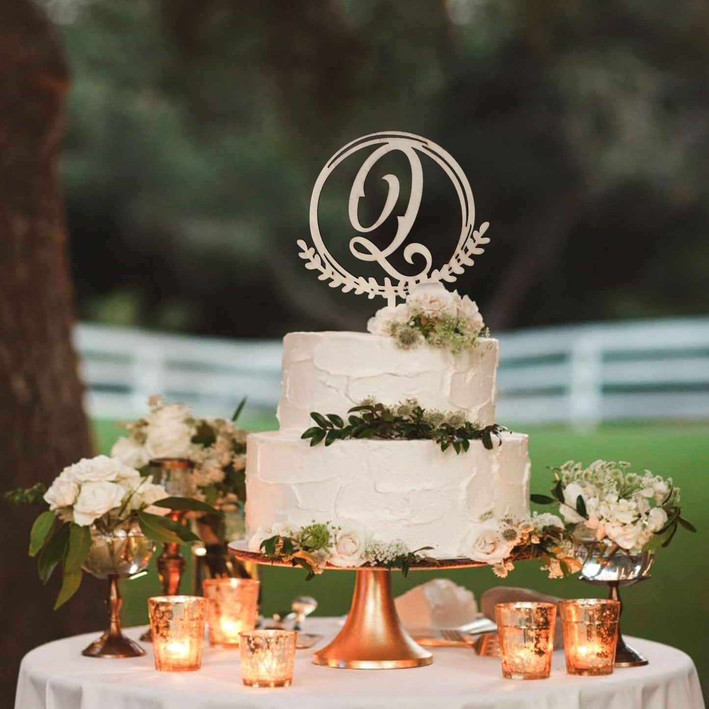 LINGTEER Personalized Inital Letter Q Wooden Cake Topper Perfect for Birthday Rustic Wedding Anniversary Keepsake Party Decoration