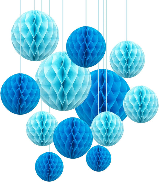 ZOOYOO 12Pcs 6" 10" Honeycomb Balls Decorations Hanging Tissue Paper Pom poms for Birthday Baby Shower Wedding Engagement Holidays Home Decor(Blue)