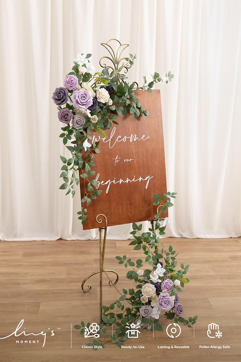 Ling's moment 2pcs Wedding Flowers Garland Artificial Floral Swag Arch Decorations Greenery Arrangements Lilac & Gold Ceremony Reception Garden Easel Wall Home Entryway Outdoor NOT Include Sign