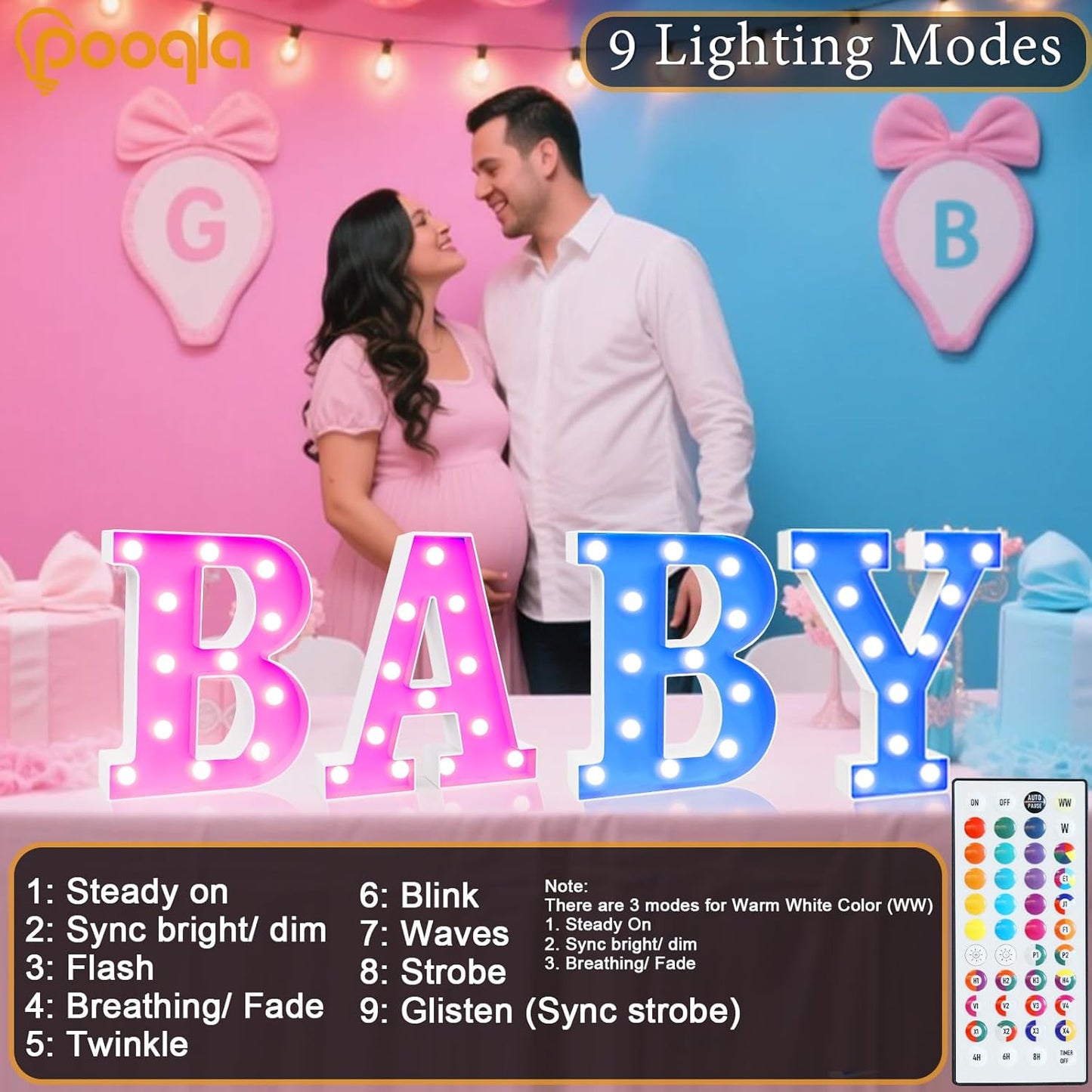 Pooqla Colorful Light Up Letters with Remote, Upgraded 35 Colors LED Marquee Letters, RGB Lighted Letter for Girls Teenager Gift, Birthday, Party, Wedding, Night Light, Room, Bedroom Decor, Letter A