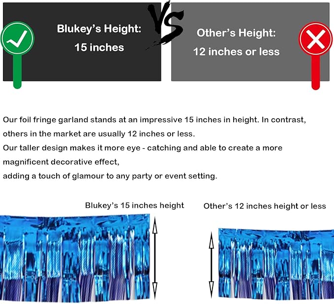 Thick 10 Feet by 15 Inch Royal Blue Foil Fringe Garland - Pack of 3 | Shiny Metallic Tinsel Banner for Parade Floats, Bridal Shower, Wedding, Birthday, Christmas | Wall Hanging Drapes (3)