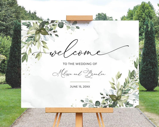 Greenery Wedding Welcome Sign, To The Wedding Of Signs