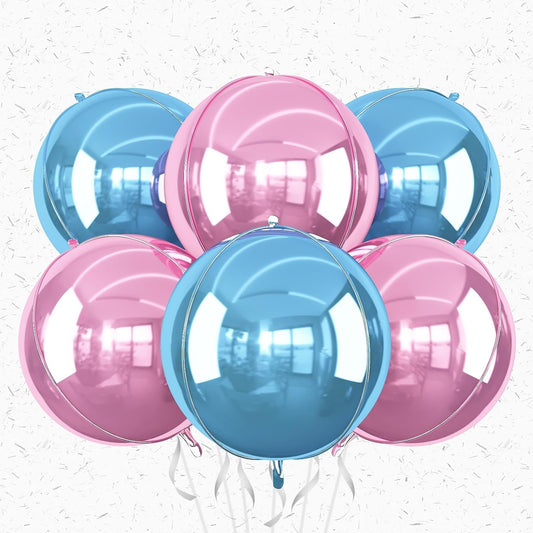 6Pcs blue Pink Round Foil Balloons,Giant 4D Round Ball Balloon,22 Inch Metallic blue Pink Balloons for Birthday Wedding Baby Shower Party Decorations