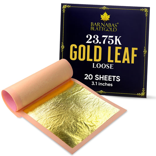Barnabas Blattgold Edible Gold Leaf 24K - Cake Decorations, Loose Gold Leaf Sheets for Cupcakes - 3.1 inches, Book of 20