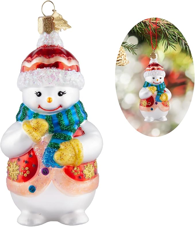 Snowman Christmas Ornaments,Glass Blown Ornaments for Christmas Tree, Red Snowman Collection Figurine Hanging Ornaments,Christmas Decorations for Xmas Tree Holiday Party Daily Decor Gifts