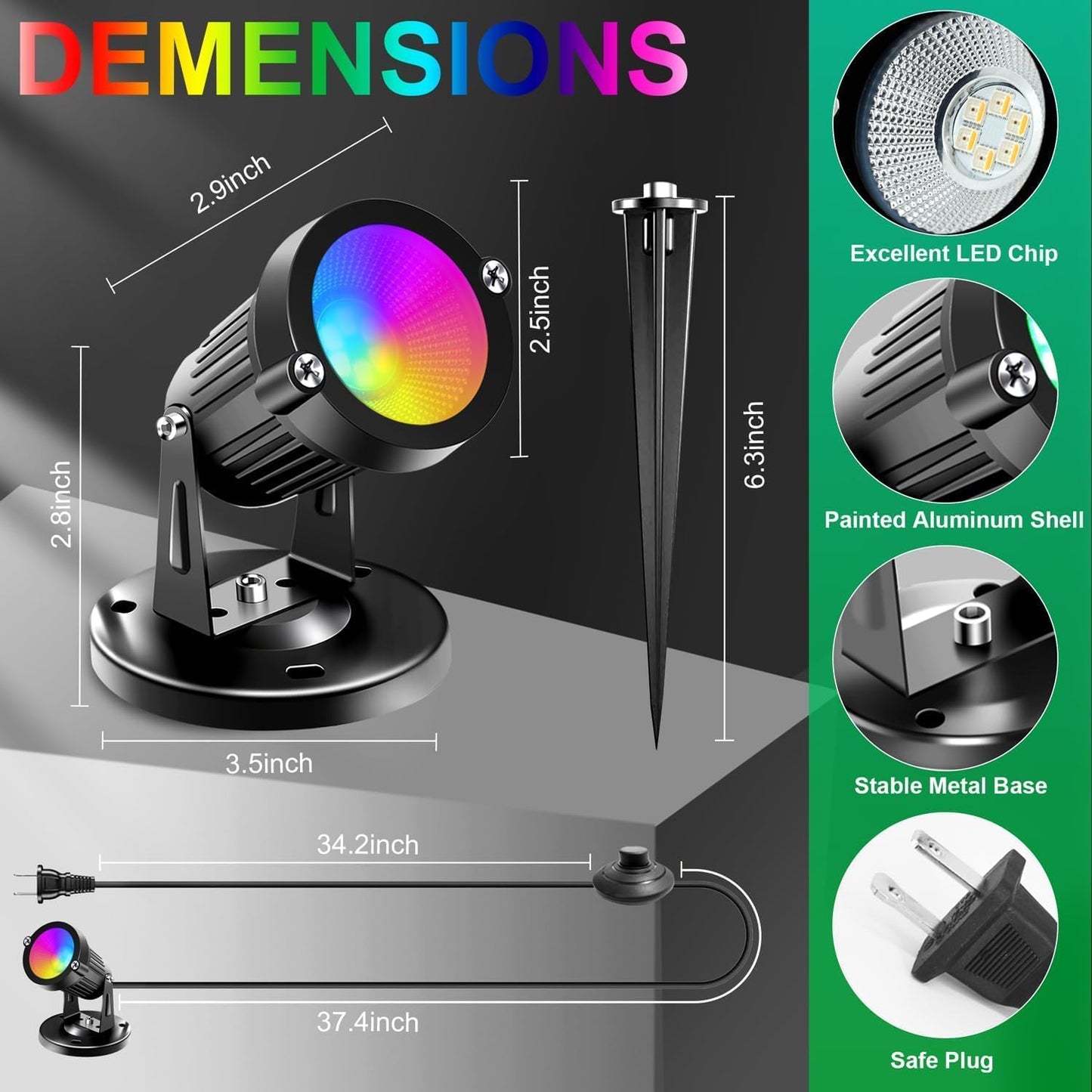 Spot Lights Indoor, 5W RGBW Uplighting 16 Color Changing Up Lights Indoor with Remote Control, Plant Spotlight Decorative (2 Pack with Base and Stake)