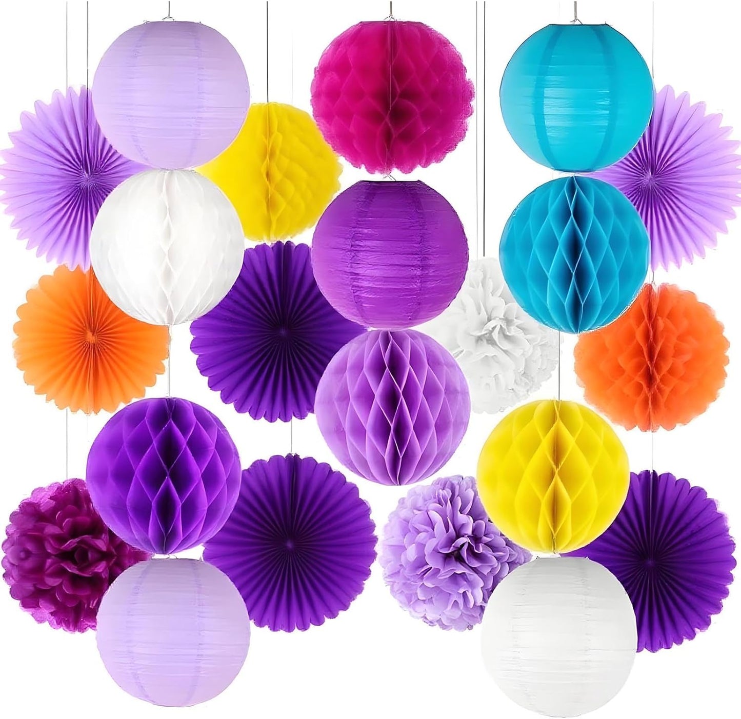 Rainbow Honeycomb Balls Decorations - 12Pcs 6" & 10" Hanging Tissue Pom Poms for Birthday, Wedding, Engagement, Fiesta, Home Decor (Multi-Color)