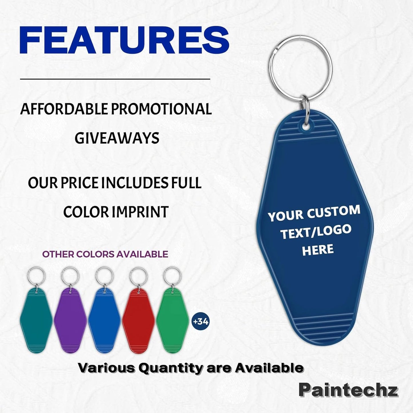 Custom Vintage Hotel Motel Keychains 50 Pack, Personalized Logo, Text Bulk - Perfect for Tradeshows, Campaign Gifts - Customizable Key Tags