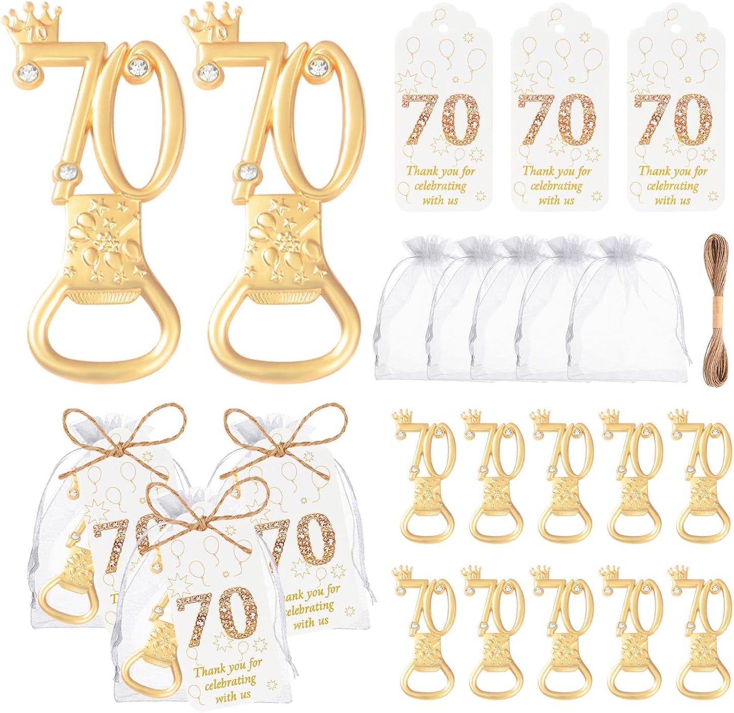 50Pcs 70th Birthday Bottle Openers, Gold, Irregular Shape, Metal Material, Perfect for Parties & Gatherings