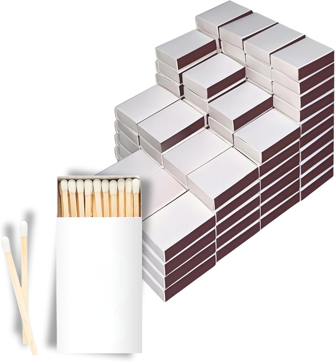 250 Boxes Blank White Wooden Matches | Strike on Box Matchboxes Traditional Wooden Matchsticks | Wedding Party Event Favors to Customize