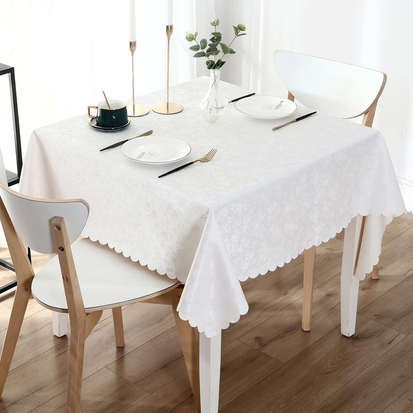 Smiry Square Table Cloth, Waterproof Heavy Duty Vinyl Tablecloths, Wipeable Washable Table Cover for Kitchen and Dining Room (White, 54" X 54")