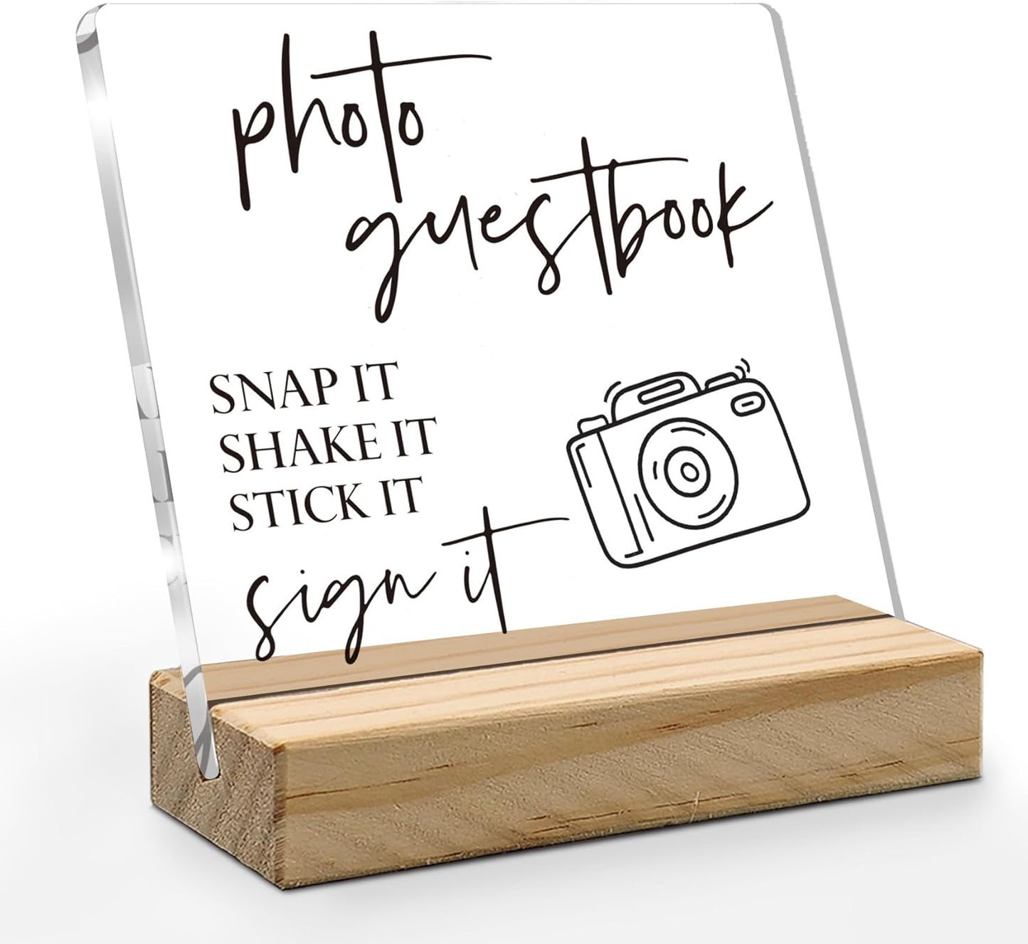 Wedding Guest Book Desk Decor, Acrylic Wedding Signs, Guest Book WeddingReception, WeddingDecor, Photo GuestBook Acrylic Plaque Sign with Wood Stand for WeddingReception Table Decor