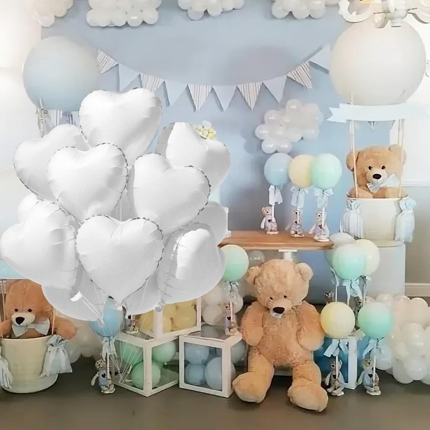 TONIFUL 15Pcs 18 Inch White Heart Balloons White Heart Shape Foil Mylar Balloons Decoration for Birthday Valentine's Day Wedding Bridal Shower Anniversary Engagement Party Supplies