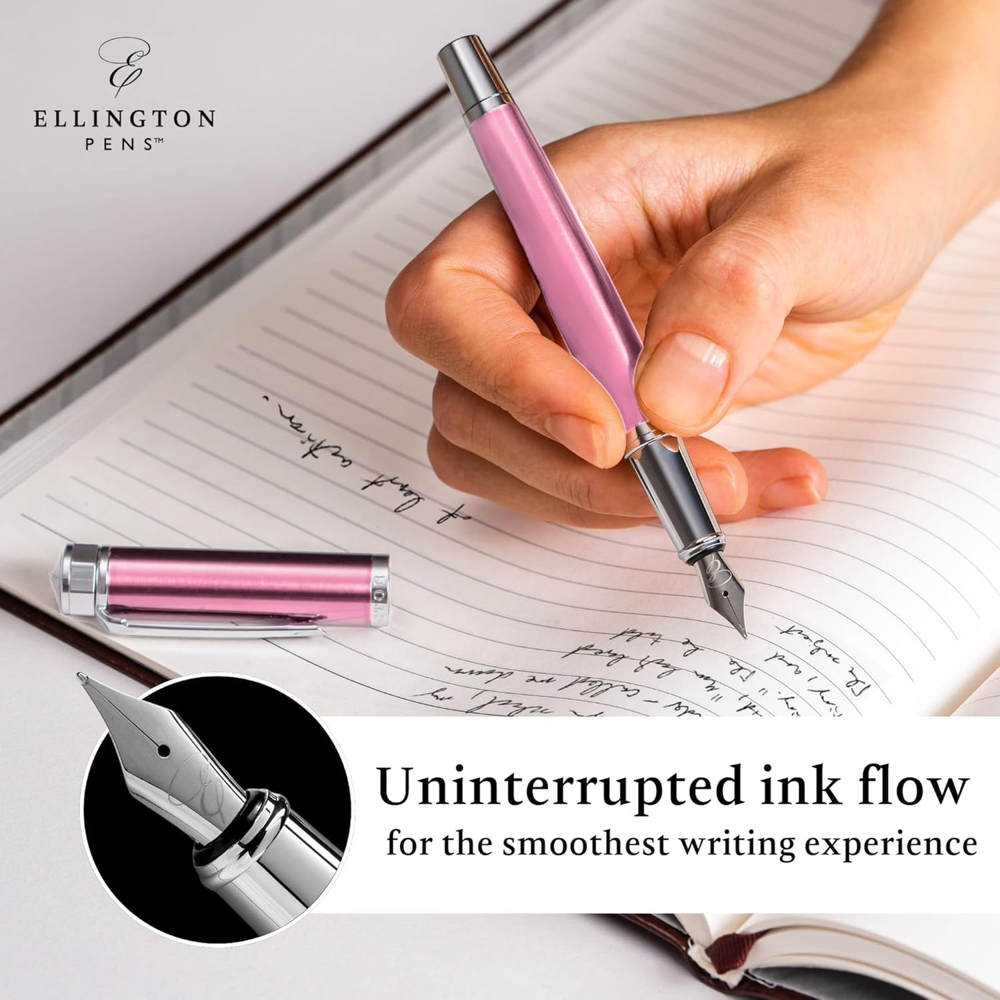 Ellington Pens Luxury Fountain Pen Set- Fountain Pens for Writing - Smooth Fine Nib - Includes Refillable Ink Converter, 3 Ink Cartridges [Black & Blue], Gift Box - Elegant Calligraphy