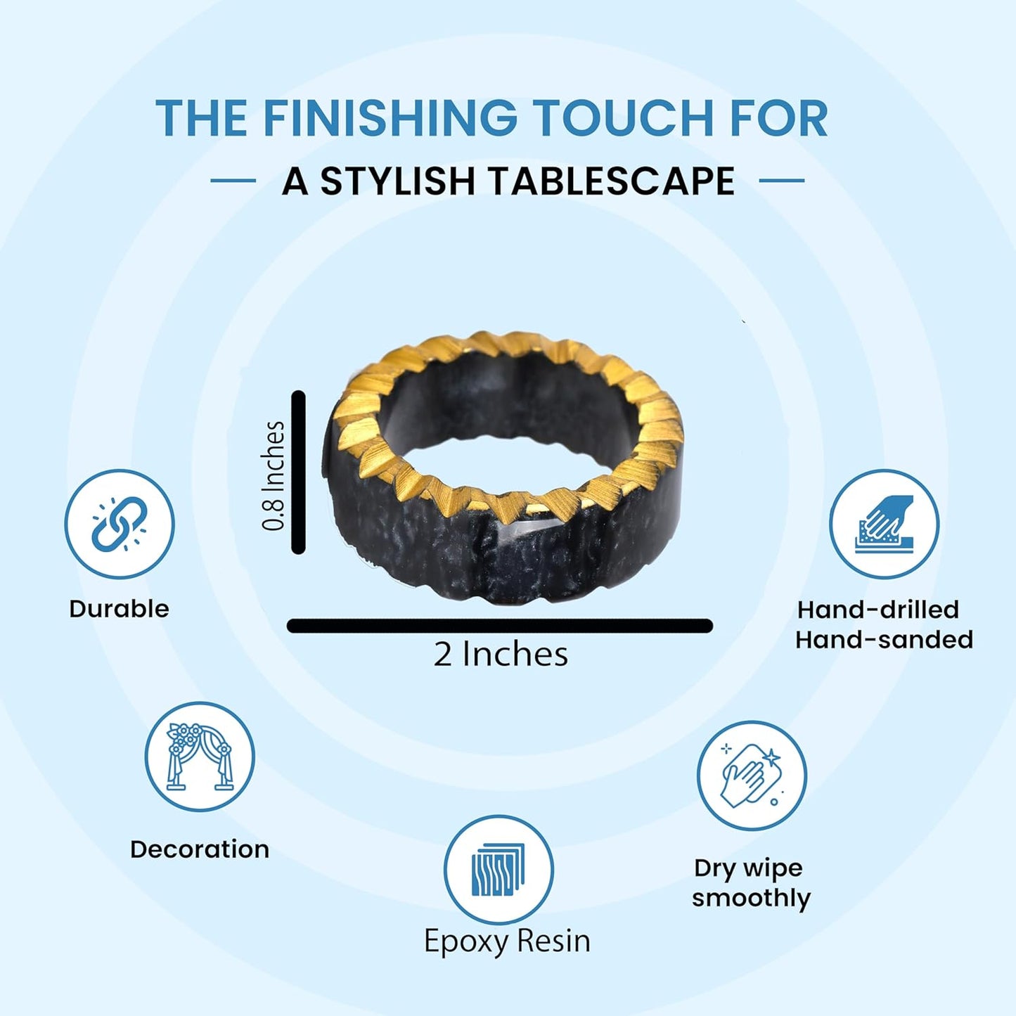 Epoxy Resin Napkin Rings Set of 12 - Rustic Napkin Holders for Dining Tableware, Dinning Table, Everyday, Wedding, Anniversary Festival Thanksgiving Party of Table Setting (Black White) - CLEENTABLE