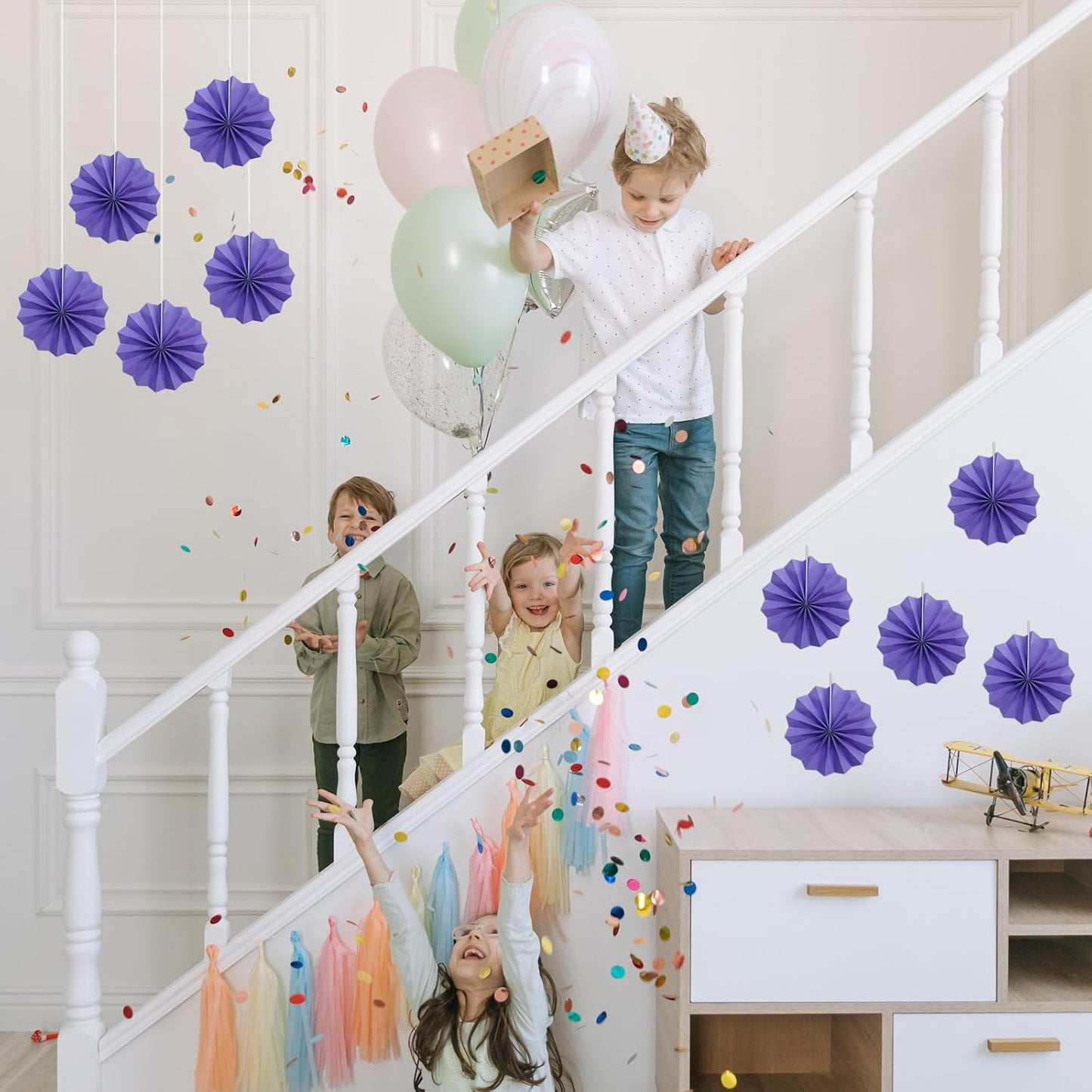 Purple Party Decorations,Purple Bridal Shower Decorations,Halloween Decor Events Accessories,Retirement Decorations Paper Fans Bulk 8in,Anniversary Decorations for Party 30 Color DIY Set(Purple)