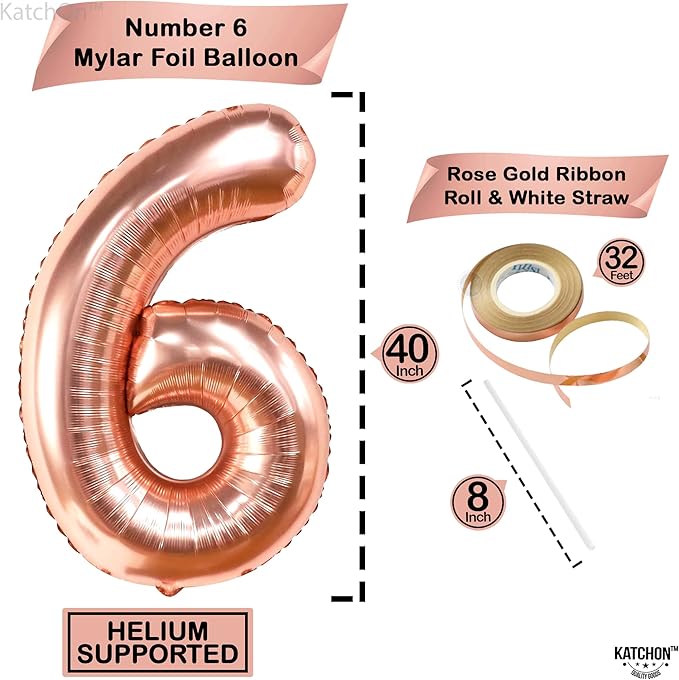 KatchOn, Giant Rose Gold Number 6 Balloon - 40 Inch | 6th Birthday Balloon for 6th Birthday Decorations | 6 Balloons for Birthday | 6 Year Old Balloons for 6 Year Decorations