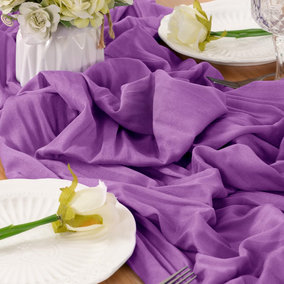 Purple Table Runner Cheesecloth Table Runner 10FT Farmhouse Table Runners 120 Inches Fall Table Decor Dining Room Centerpiece Wedding Boho Baby Shower Birthday