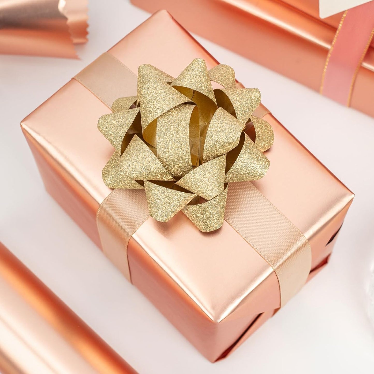 Garbendy Rose Gold Wrapping Paper Roll - Solid Color Metallic Paper Perfect for Birthday, Wedding, Baby Shower, Party - 17 Inch X 33 Feet